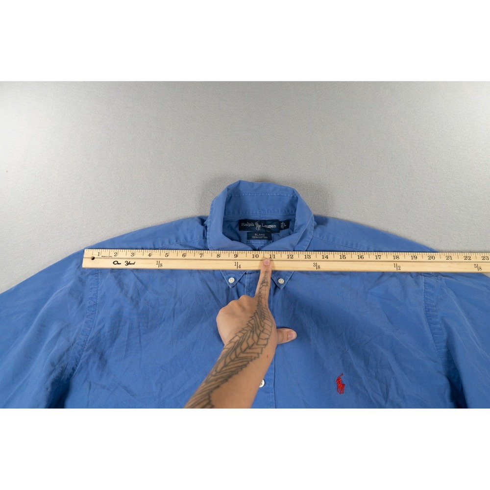 Ralph Lauren Blake Mens L Blue Short Sleeve Button Down Cotton Shirt Pony Logo - Picture 4 of 9